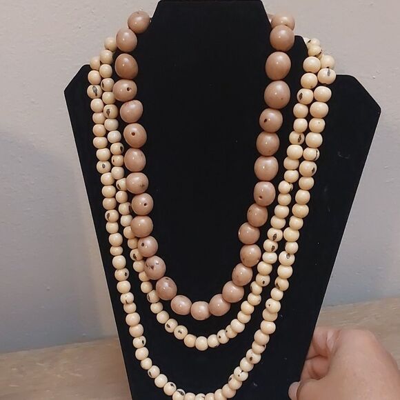 Elegant Multi-Strand Wooden Bead Necklace - Picture 4 of 5